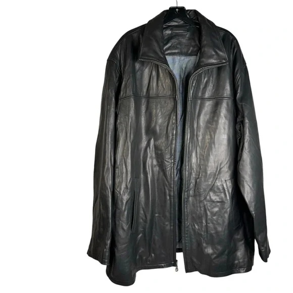 New Black Lambskin Leather Lined Jacket Zip Front 5 Pockets Hip Length Car Coat